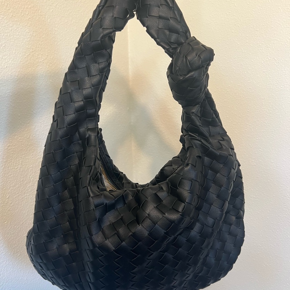 Elegant Black Woven Hobo Bag